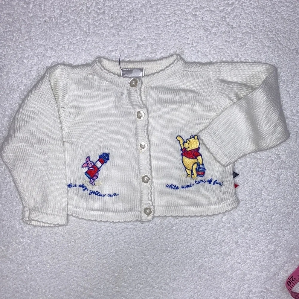 Disney store Winnie the Pooh piglet beach nautical white knit cardigan sweater - Picture 1 of 10